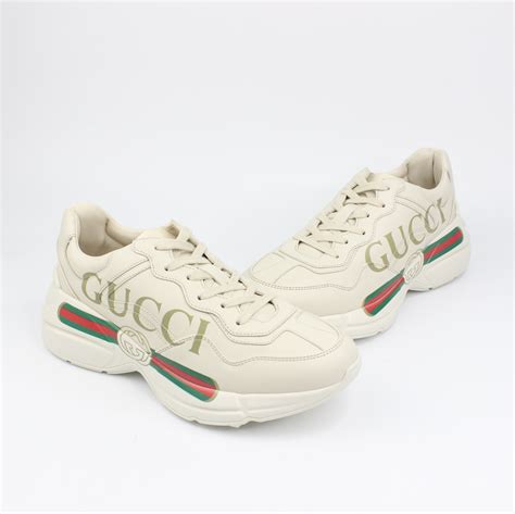 gucci rhyton logo print leather sneakers|gucci rhyton distressed sneakers.